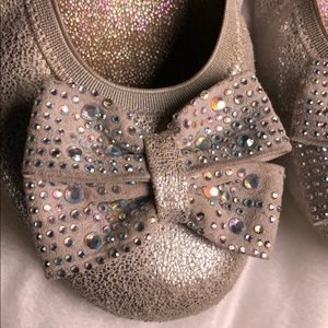 💎Stuart Weitzman AB crystal 🌟gold silver shiny flats with a bow 🎀